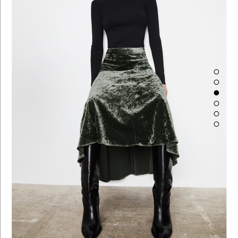Zara Olive Green Velvet A-Line Skirt - Picture 3 of 8